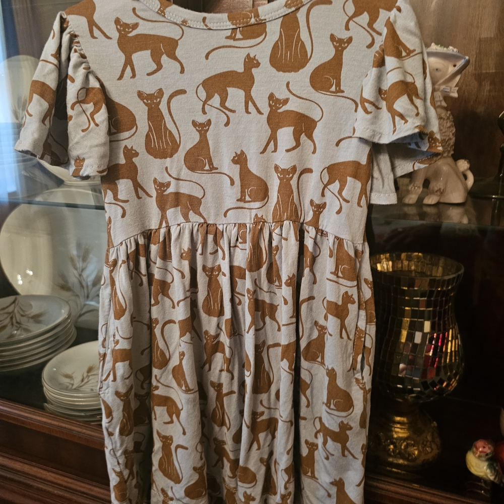 Kate Quinn Cat Print Dress - Brown and Gray, 2T